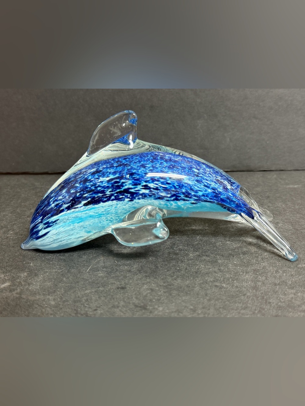 Handblown Blue Glass Dolphin Sculpture - Art Glass Accent